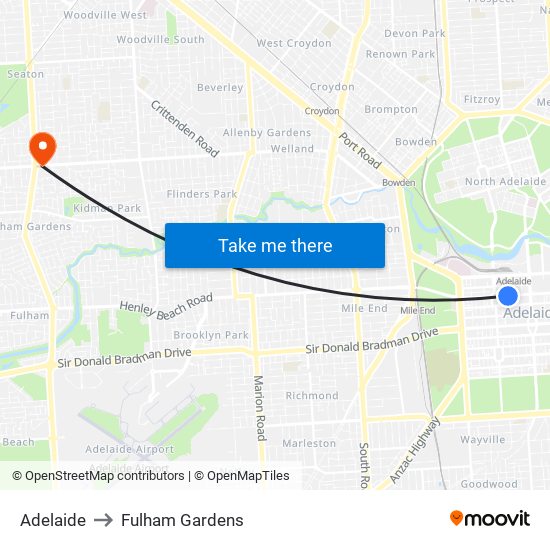 Adelaide to Fulham Gardens map