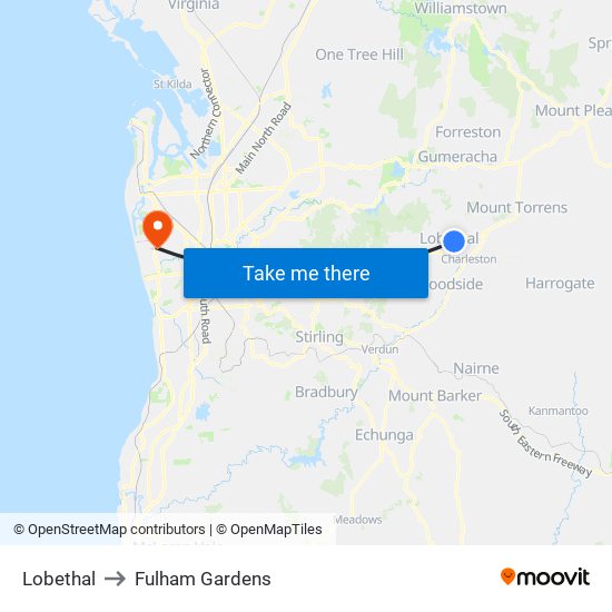 Lobethal to Fulham Gardens map