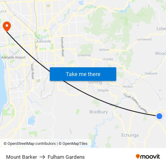 Mount Barker to Fulham Gardens map