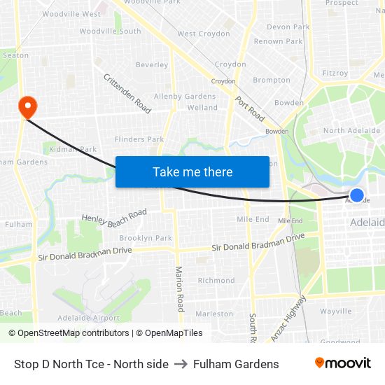 Stop D North Tce - North side to Fulham Gardens map