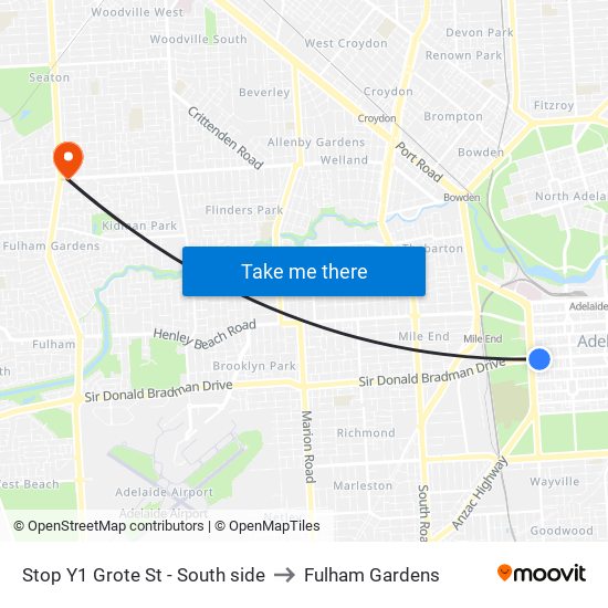 Stop Y1 Grote St - South side to Fulham Gardens map