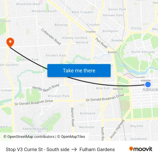 Stop V3 Currie St - South side to Fulham Gardens map