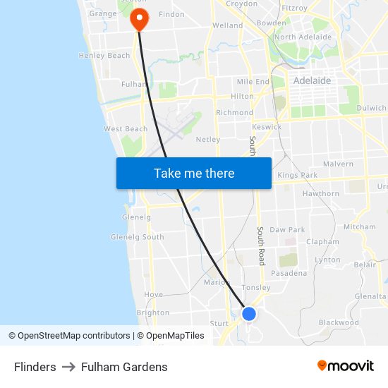 Flinders to Fulham Gardens map