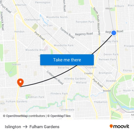 Islington to Fulham Gardens map