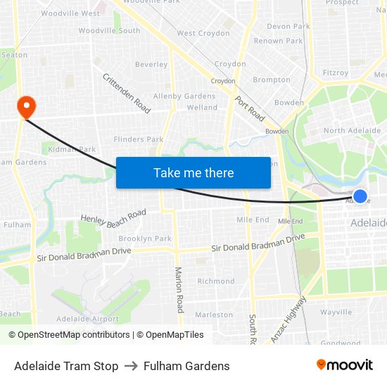 Adelaide Tram Stop to Fulham Gardens map