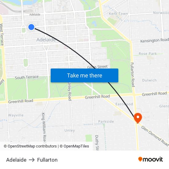 Adelaide to Fullarton map