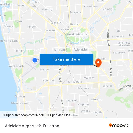 Adelaide Airport to Fullarton map