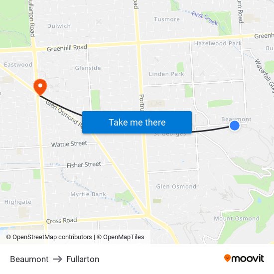 Beaumont to Fullarton map