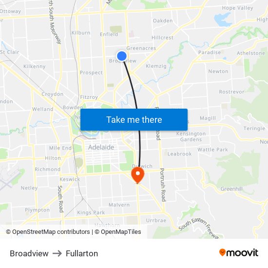 Broadview to Fullarton map