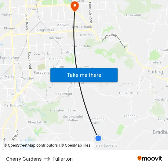 Cherry Gardens to Fullarton map