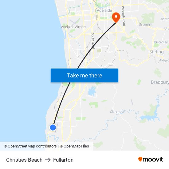 Christies Beach to Fullarton map