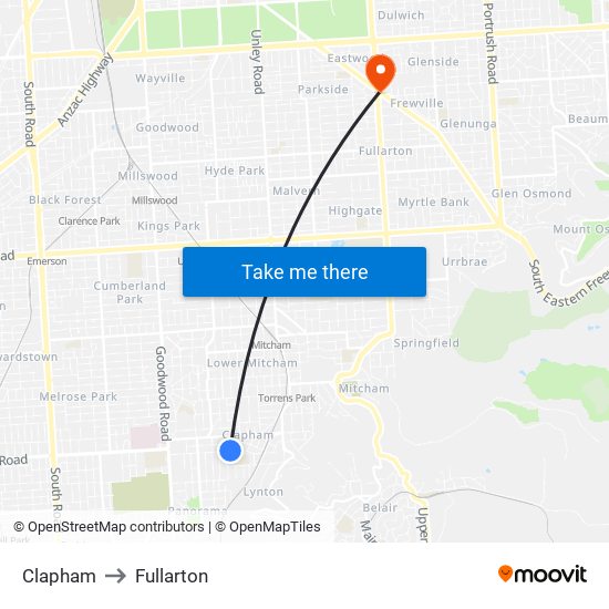 Clapham to Fullarton map