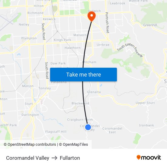 Coromandel Valley to Fullarton map