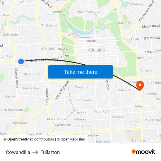 Cowandilla to Fullarton map