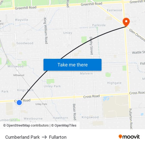 Cumberland Park to Fullarton map