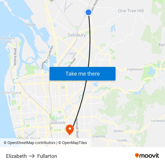 Elizabeth to Fullarton map