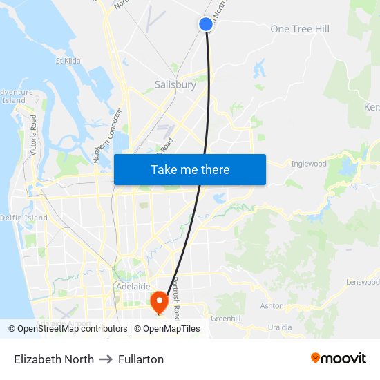 Elizabeth North to Fullarton map