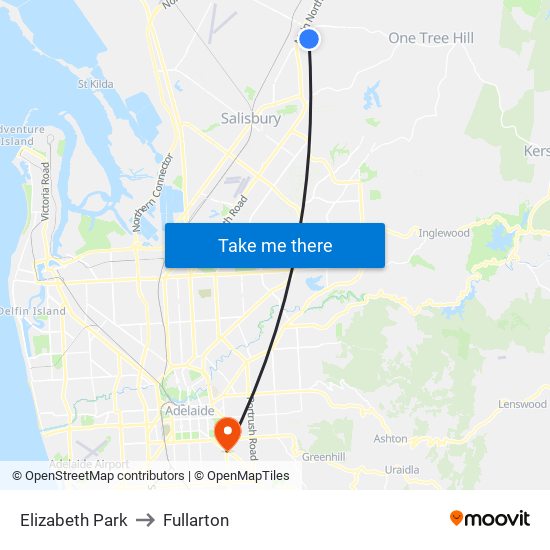 Elizabeth Park to Fullarton map