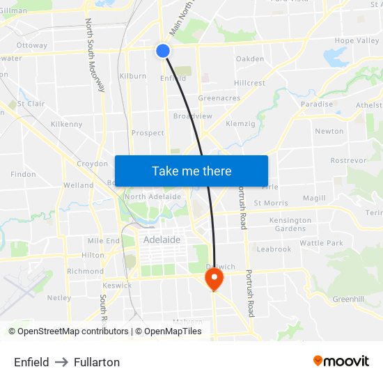 Enfield to Fullarton map