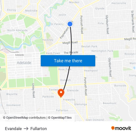 Evandale to Fullarton map