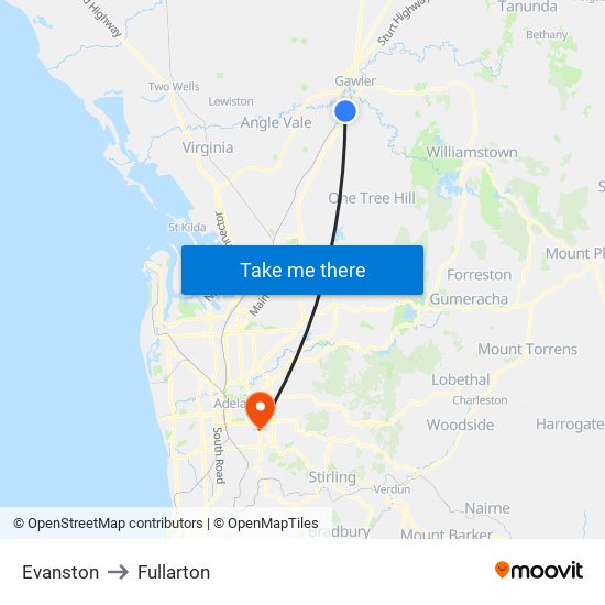 Evanston to Fullarton map