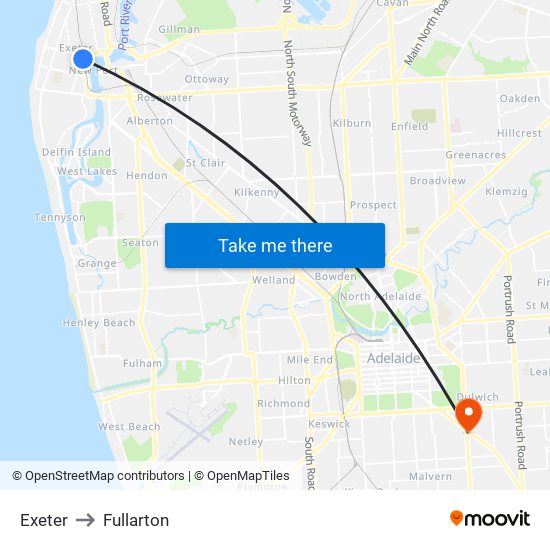 Exeter to Fullarton map