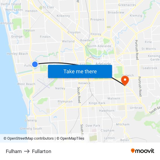 Fulham to Fullarton map