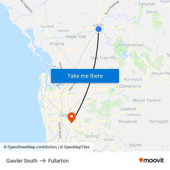 Gawler South to Fullarton map