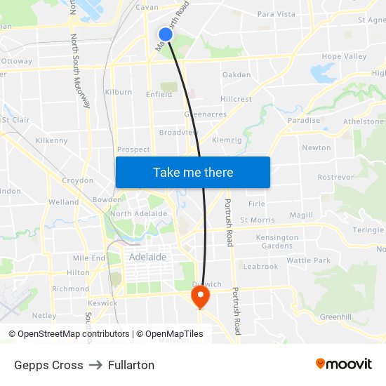 Gepps Cross to Fullarton map