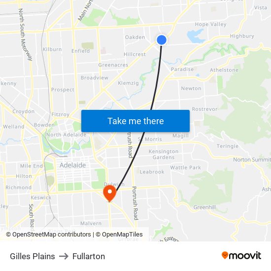 Gilles Plains to Fullarton map