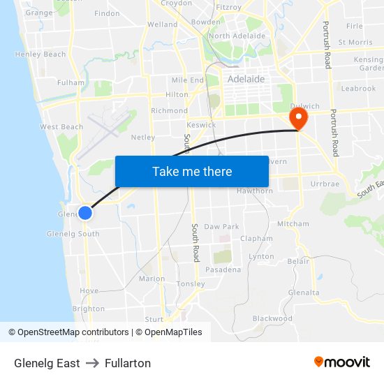 Glenelg East to Fullarton map