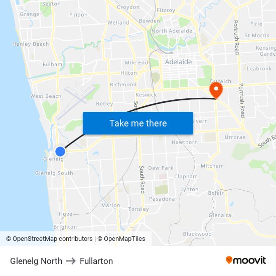 Glenelg North to Fullarton map