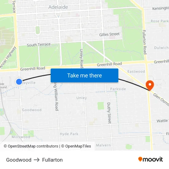 Goodwood to Fullarton map