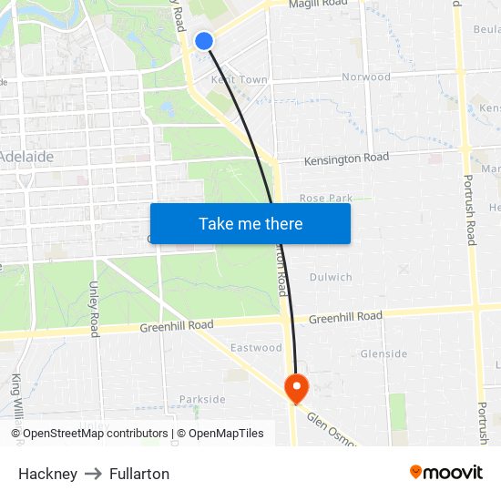 Hackney to Fullarton map