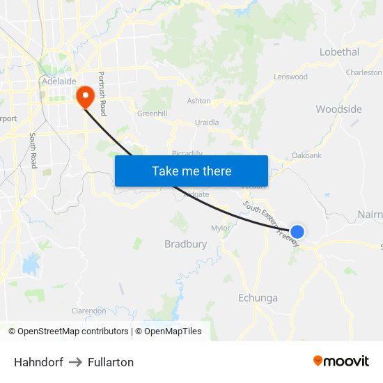 Hahndorf to Fullarton map