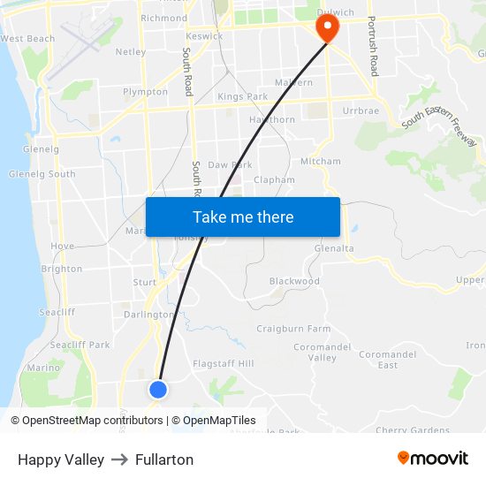 Happy Valley to Fullarton map