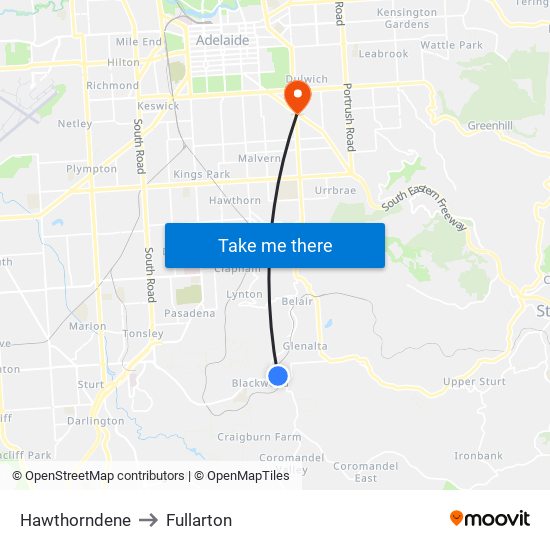 Hawthorndene to Fullarton map