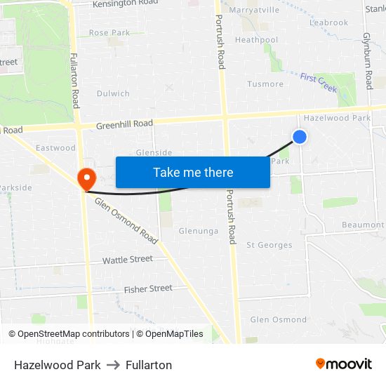 Hazelwood Park to Fullarton map