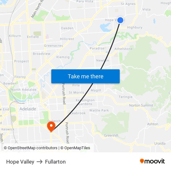 Hope Valley to Fullarton map