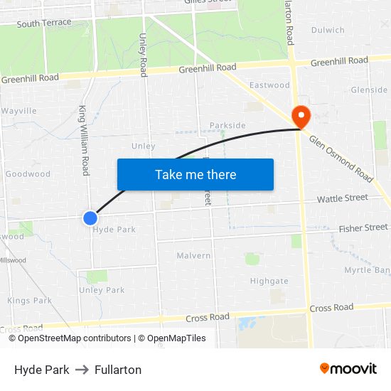 Hyde Park to Fullarton map