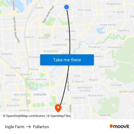 Ingle Farm to Fullarton map