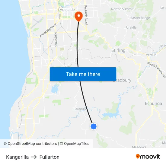 Kangarilla to Fullarton map
