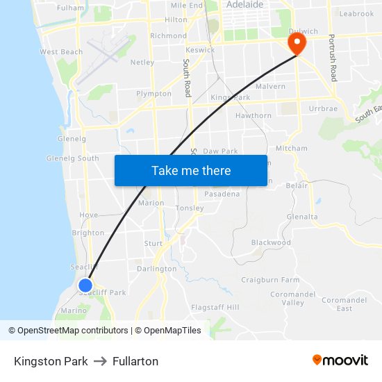 Kingston Park to Fullarton map