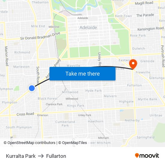 Kurralta Park to Fullarton map