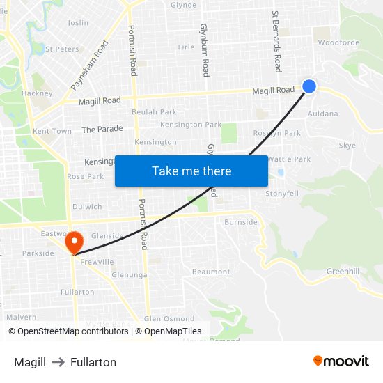 Magill to Fullarton map