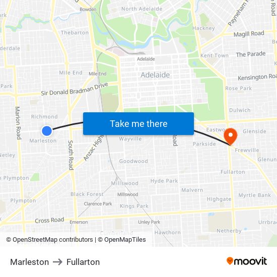 Marleston to Fullarton map
