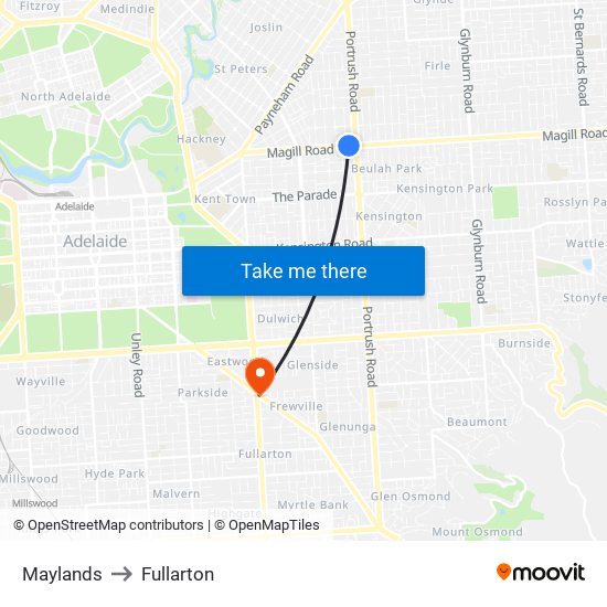 Maylands to Fullarton map