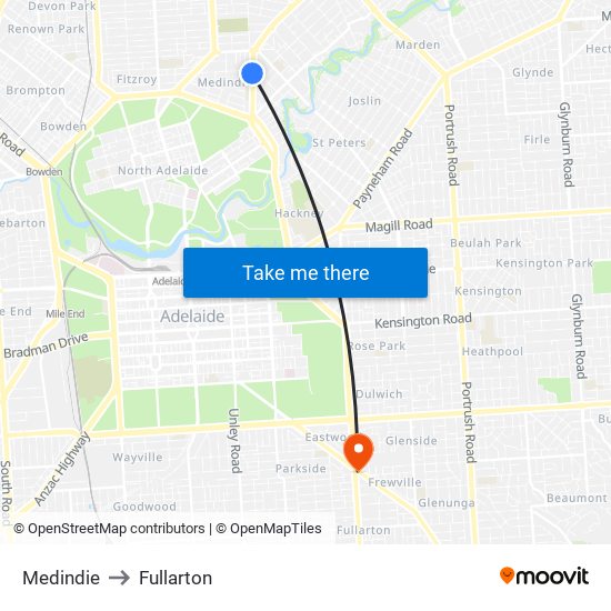 Medindie to Fullarton map