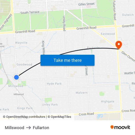 Millswood to Fullarton map