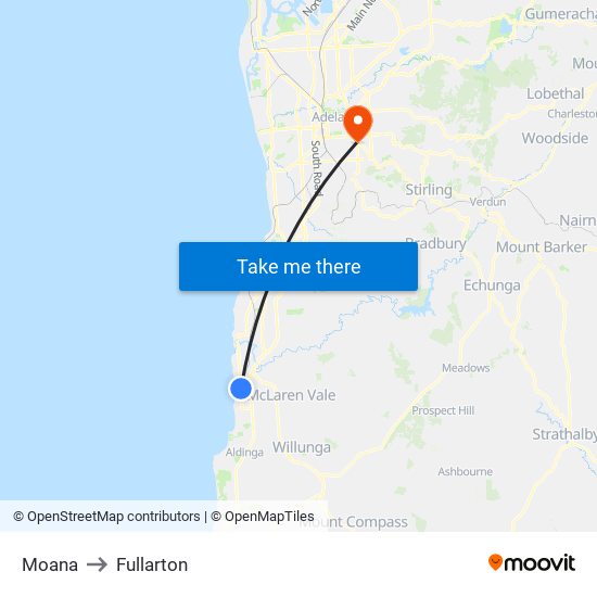 Moana to Fullarton map